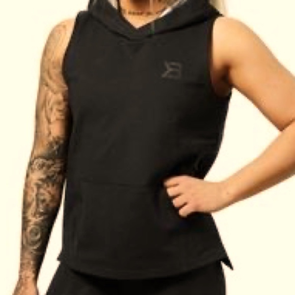 Betterbodies sleeveless hoodie logo in front and back silver lining